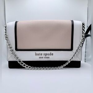 Kate Spade Cameron Crossbody Spectator in Beige Cream Black Saffiano Leather